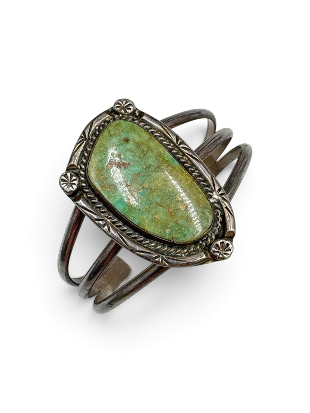 Vintage Navajo Sterling Silver Kingman Turquoise Cuff Bracelet 6.5”